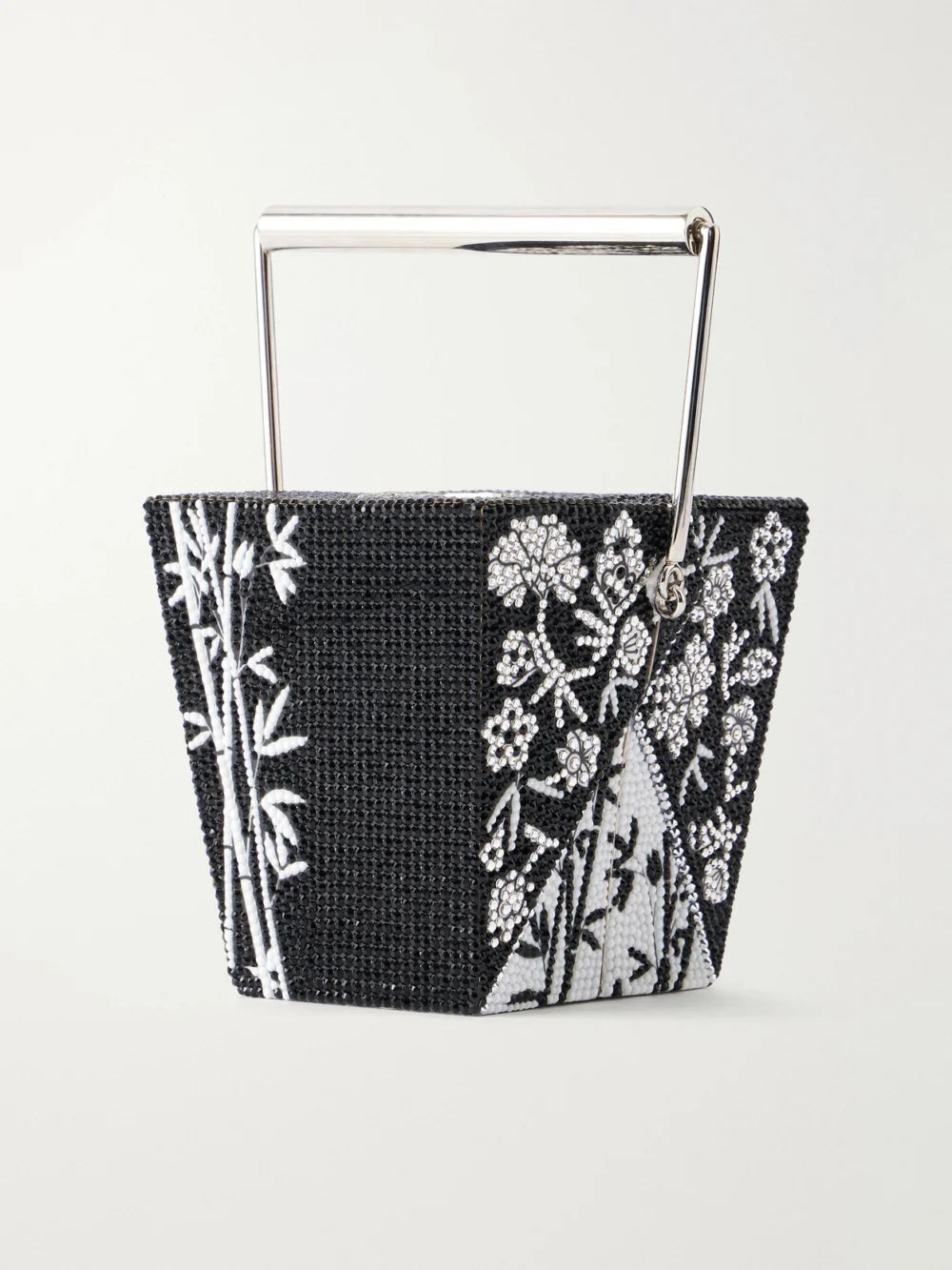Back view of the Judith Leiber Couture Bamboo Take Away Cup Crystal-embellished Silver-tone Clutch