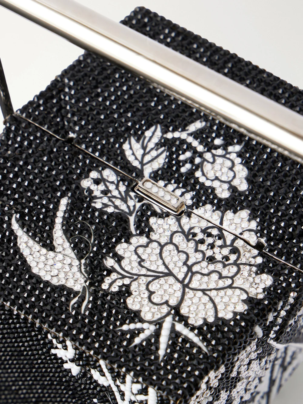 Close-up detail of the Judith Leiber Couture Bamboo Take Away Cup Crystal-embellished Silver-tone Clutch