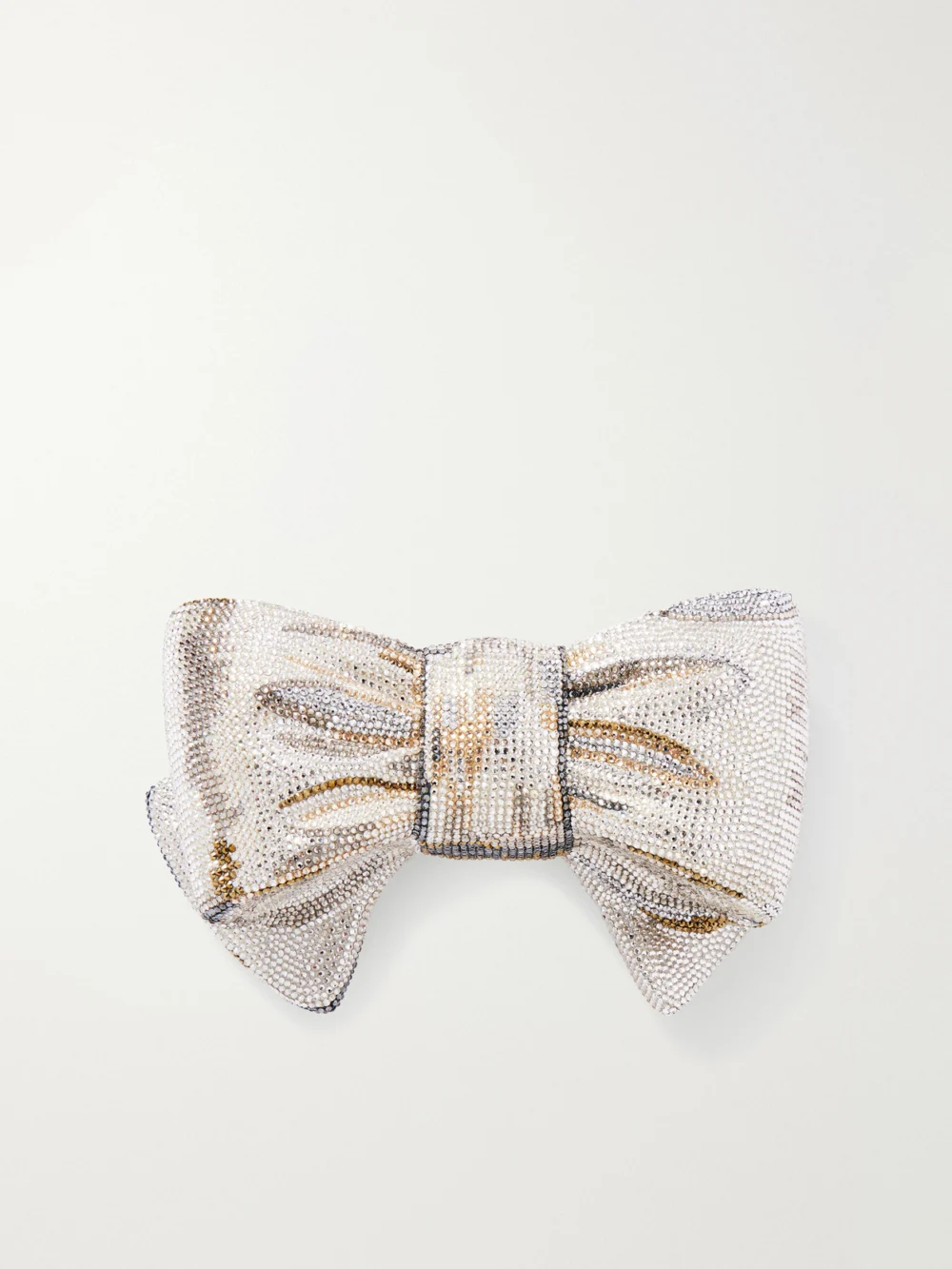 Back view of the Judith Leiber Couture Bow Just for You Crystal-embellished Silver-tone Clutch