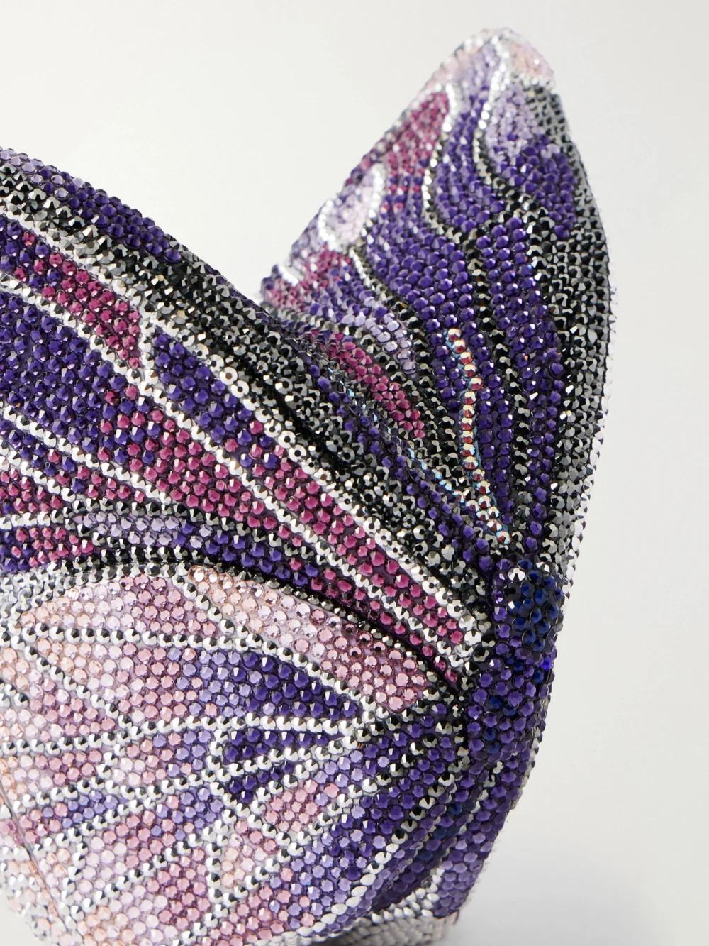 Close-up detail of the Judith Leiber Couture Butterfly Crystal-embellished Silver-tone Clutch