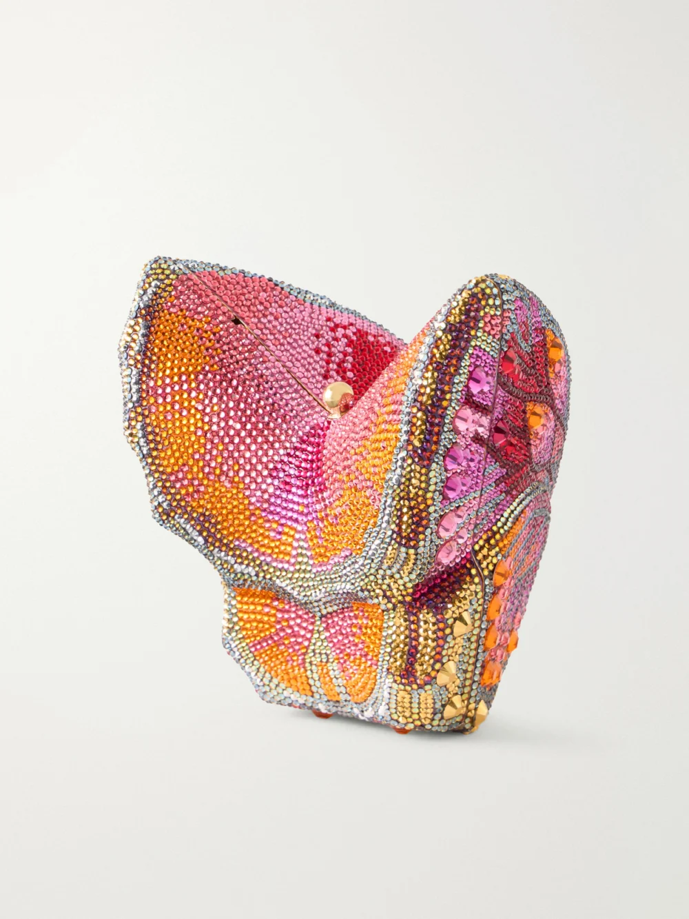 Back view of the Judith Leiber Couture Butterfly Fireclipper Crystal-embellished Gold-tone Clutch