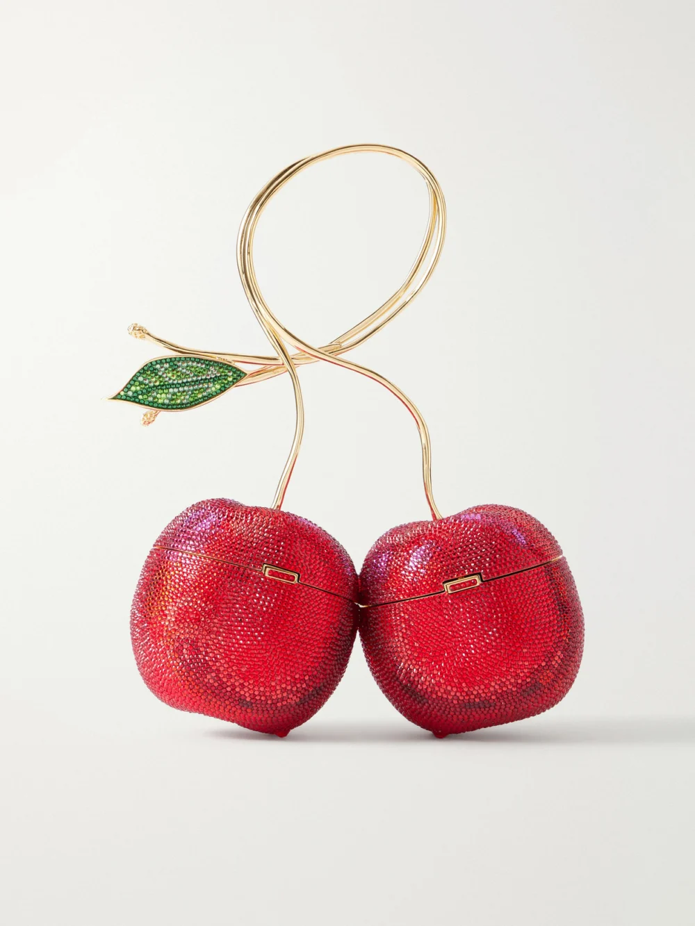 Judith Leiber Couture Cherries Crystal-embellished Gold-tone Clutch in red