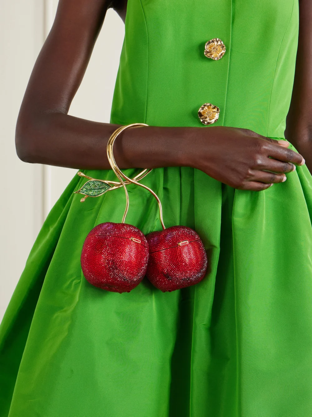 Judith Leiber Couture Cherries Crystal-embellished Gold-tone Clutch, styled view