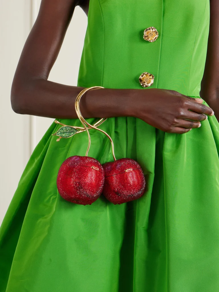 Judith Leiber Couture Cherries Crystal-embellished Gold-tone Clutch