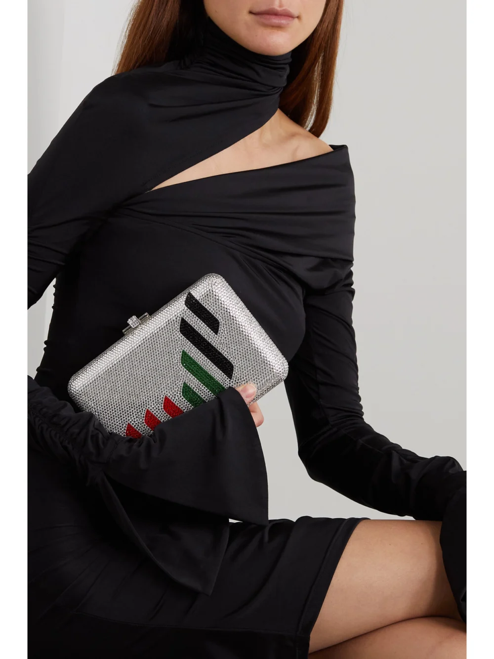 Judith Leiber Couture Emirates Crystal-embellished Silver-tone Clutch, styled view
