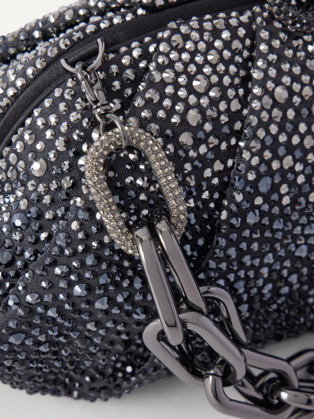 Close-up detail of the Judith Leiber Couture Gemma Crystal-embellished Silver-tone Clutch