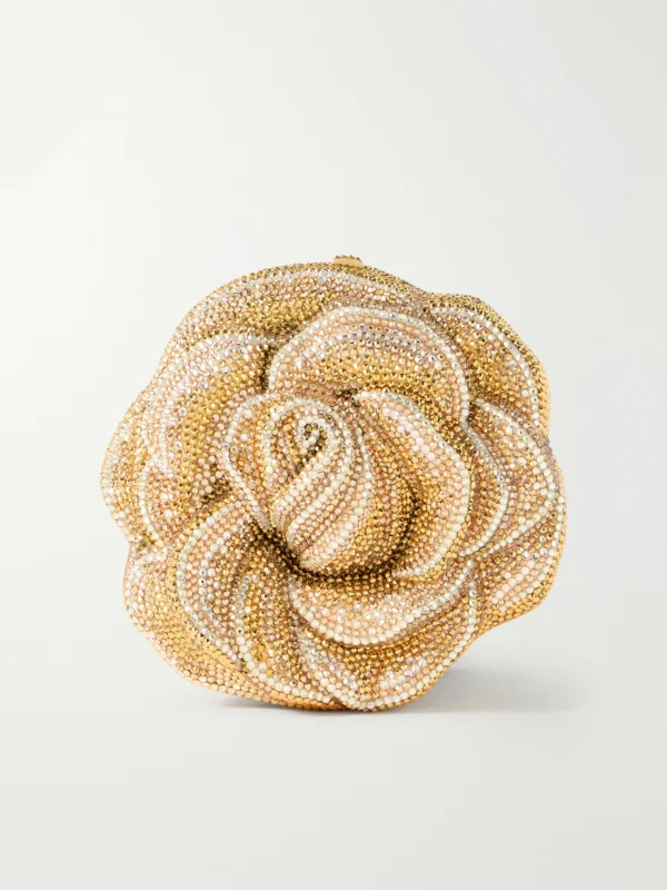 Judith Leiber Couture Golden Rose Crystal-embellished Gold-tone Clutch