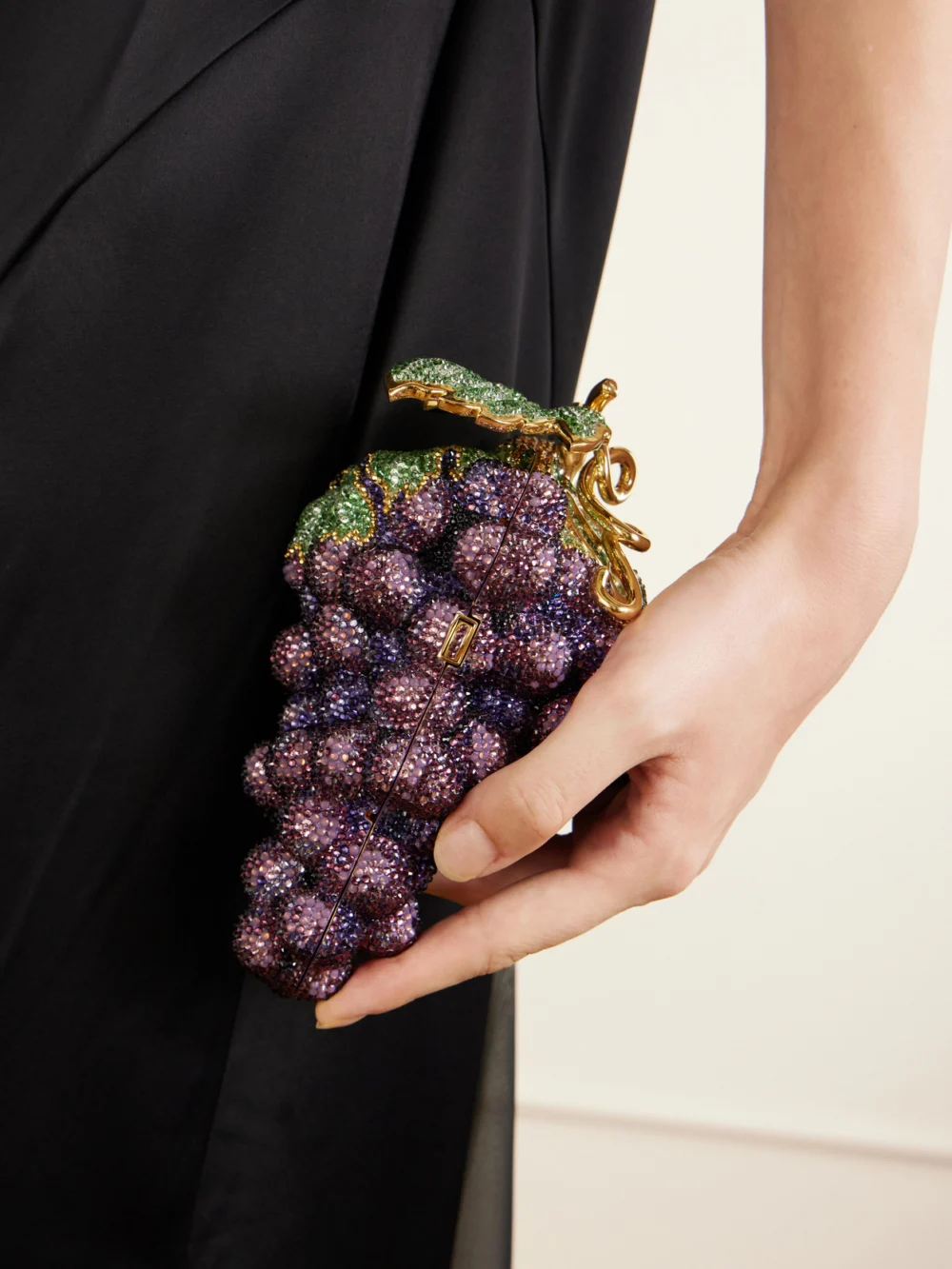 Judith Leiber Couture Grapes Crystal-embellished Gold-tone Clutch, styled view