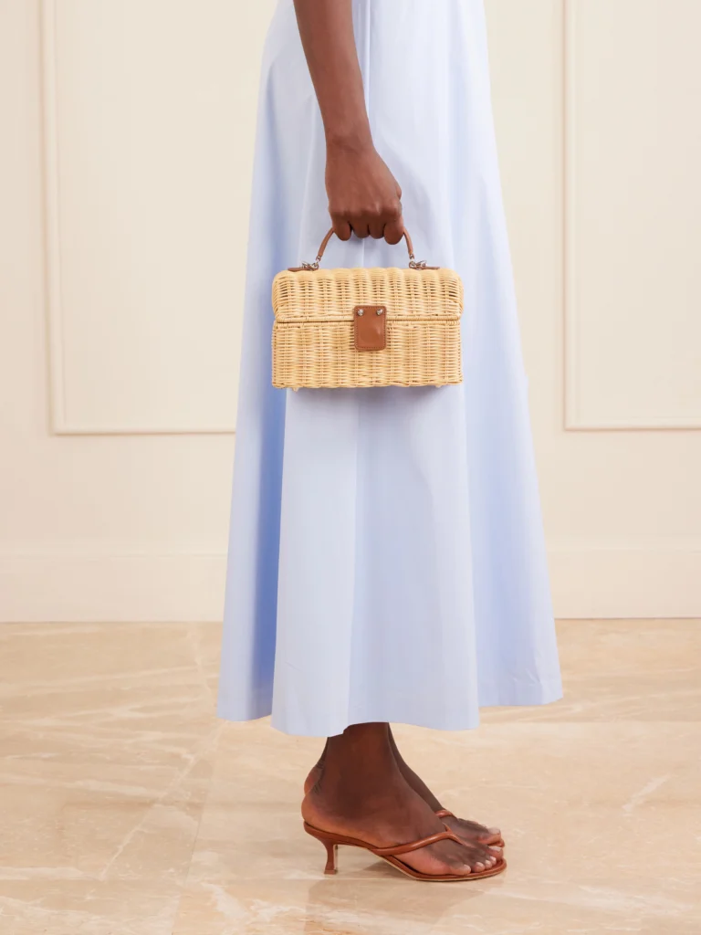 Judith Leiber Couture Isla Basket Leather-trimmed Raffia Clutch