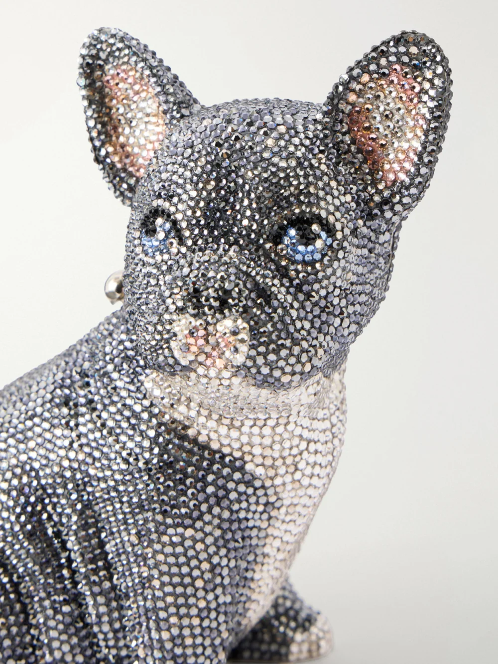 Close-up detail of the Judith Leiber Couture Louie Crystal-embellished Silver-tone Clutch