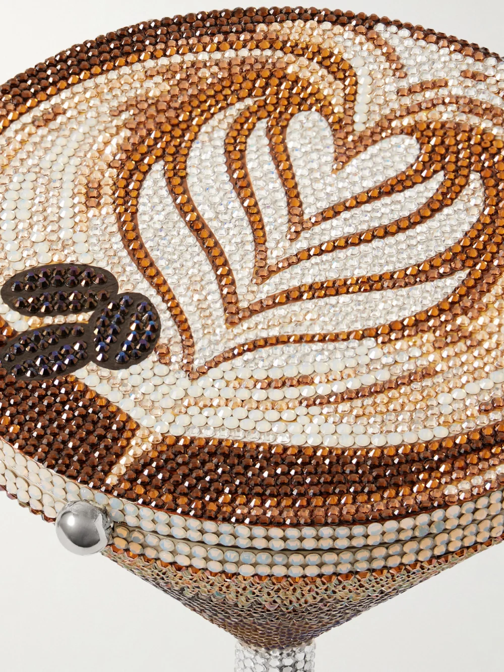 Close-up detail of the Judith Leiber Couture Martini Espresso Crystal-embellished Silver-tone Clutch