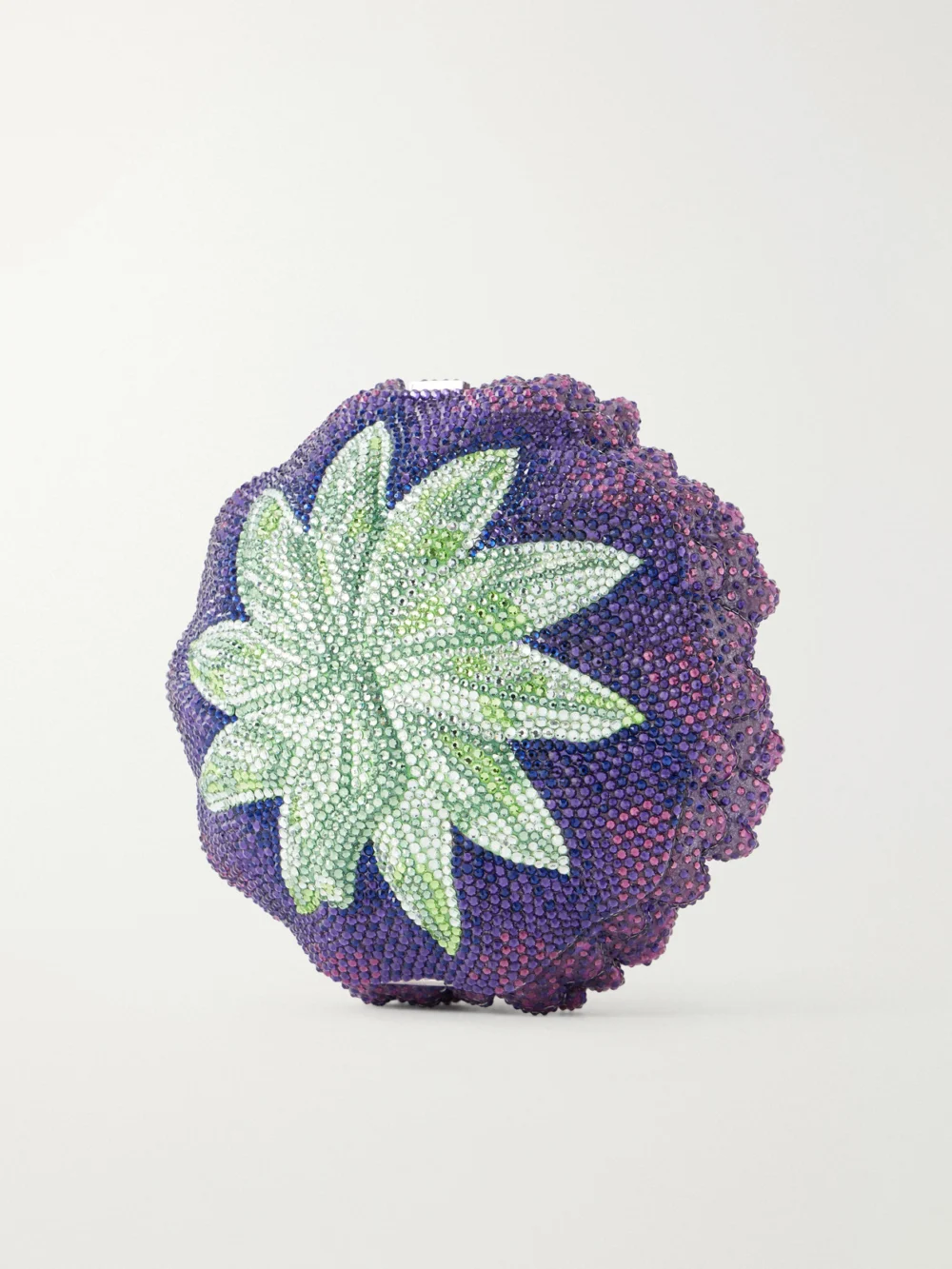 Back view of the Judith Leiber Couture Peony Belladonna Crystal-embellished Silver-tone Clutch