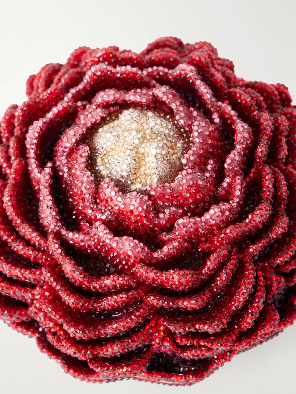 Close-up detail of the Judith Leiber Couture Peony Crystal-embellished Clutch