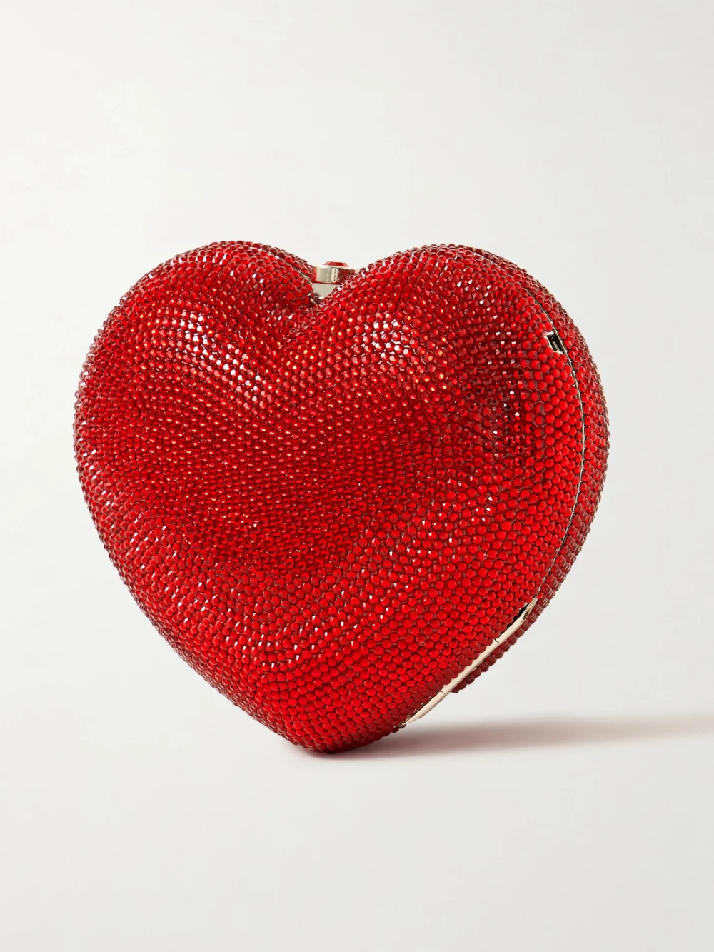 Back view of the Judith Leiber Couture Petit Coeur Crystal-embellished Silver-tone Clutch