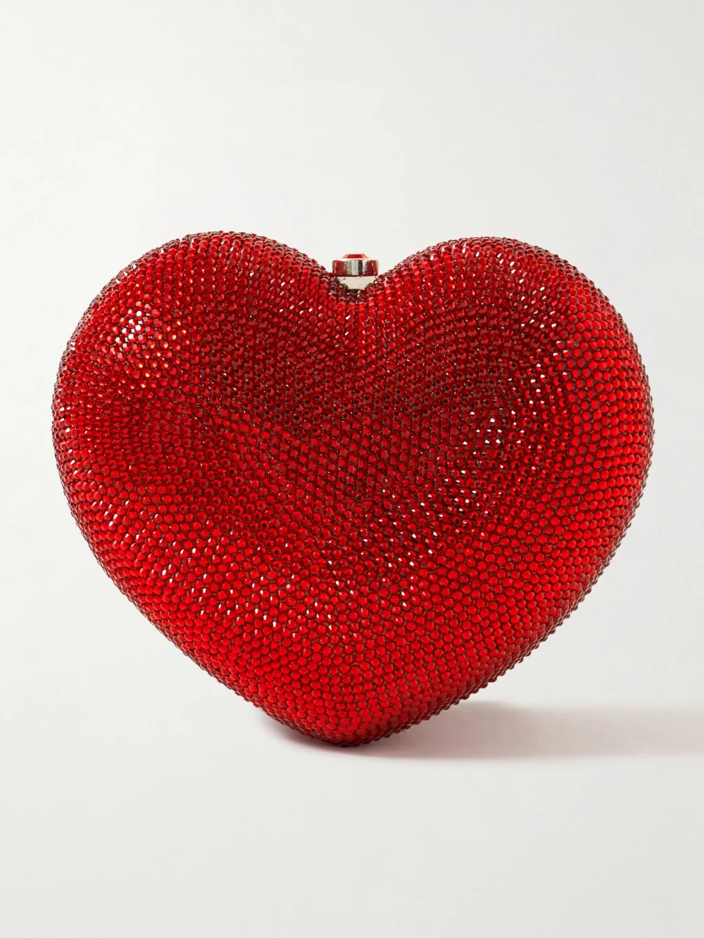 Judith Leiber Couture Petit Coeur Crystal-embellished Silver-tone Clutch in red