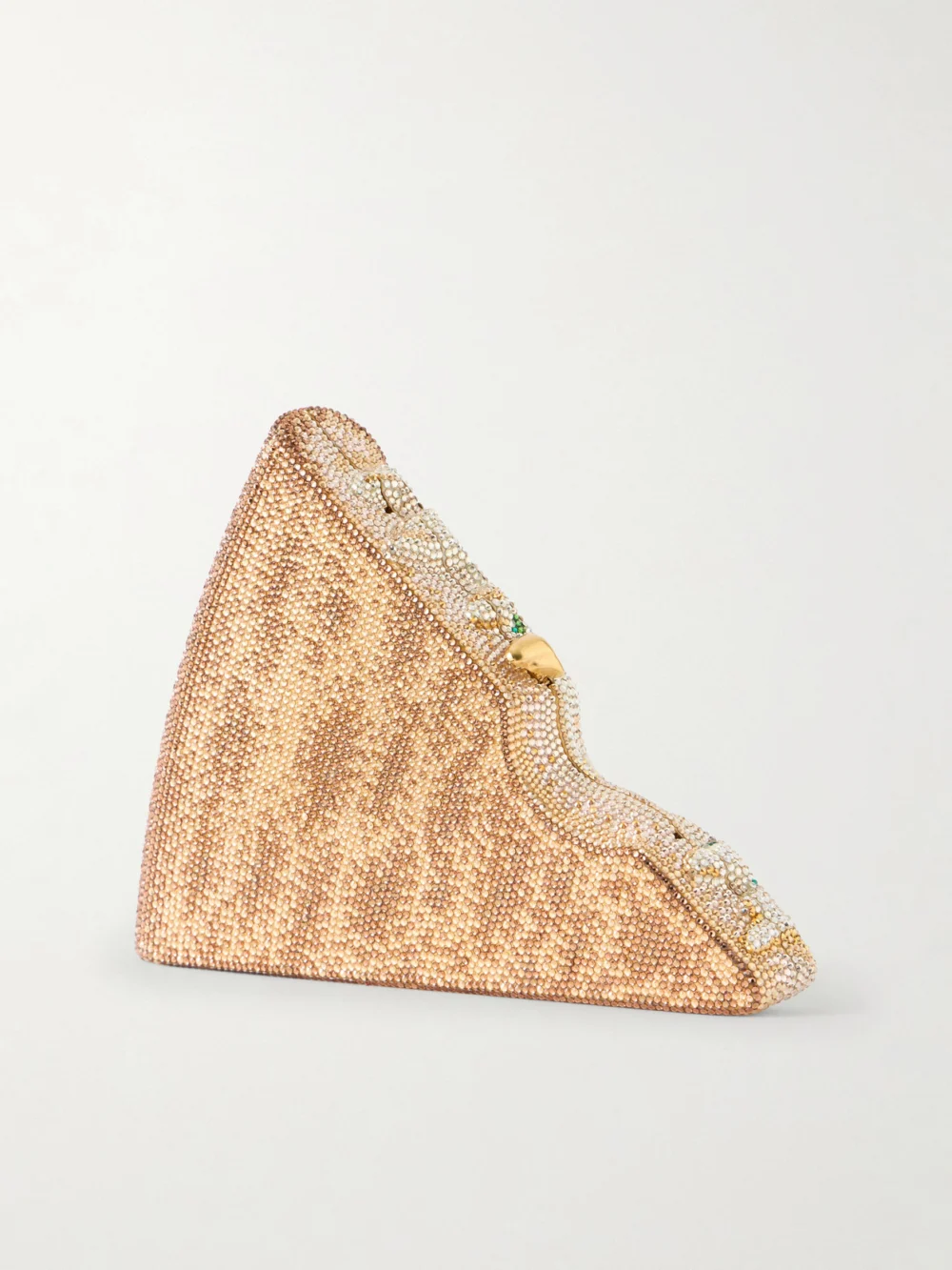 Back view of the Judith Leiber Couture Pizza Crystal-embellished Gold-tone Clutch