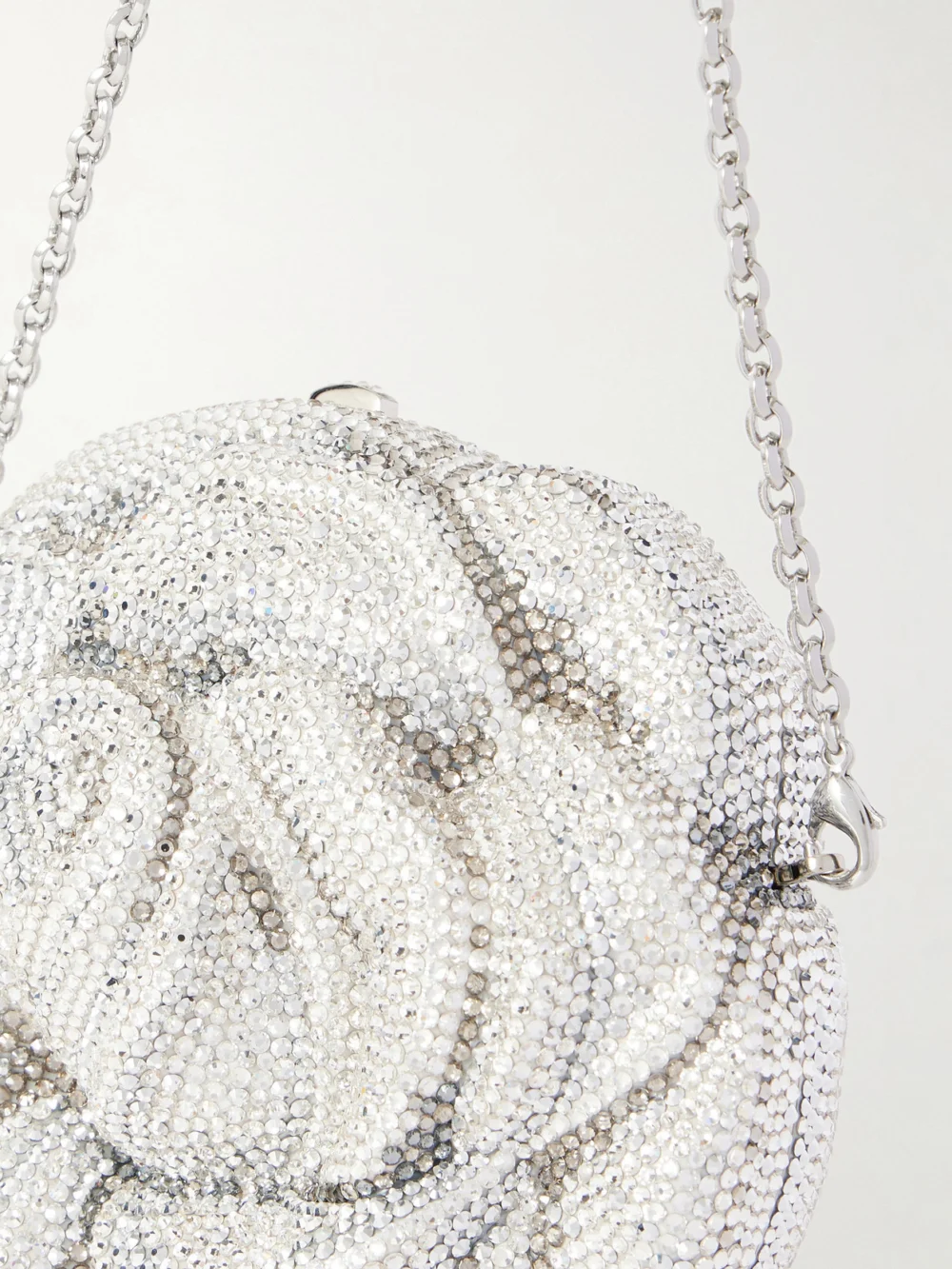 Close-up detail of the Judith Leiber Couture Rose Desiree Crystal-embellished Silver-tone Clutch