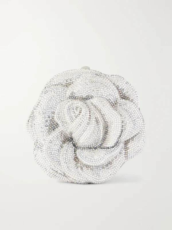 Judith Leiber Couture Rose Desiree Crystal-embellished Silver-tone Clutch