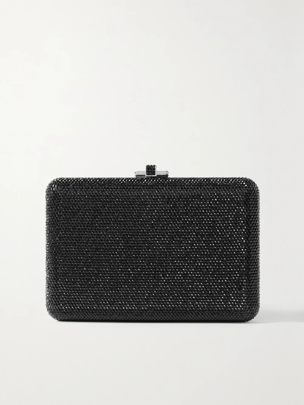 Judith Leiber Couture Slim Slide Crystal-embellished Silver-tone Clutch in black