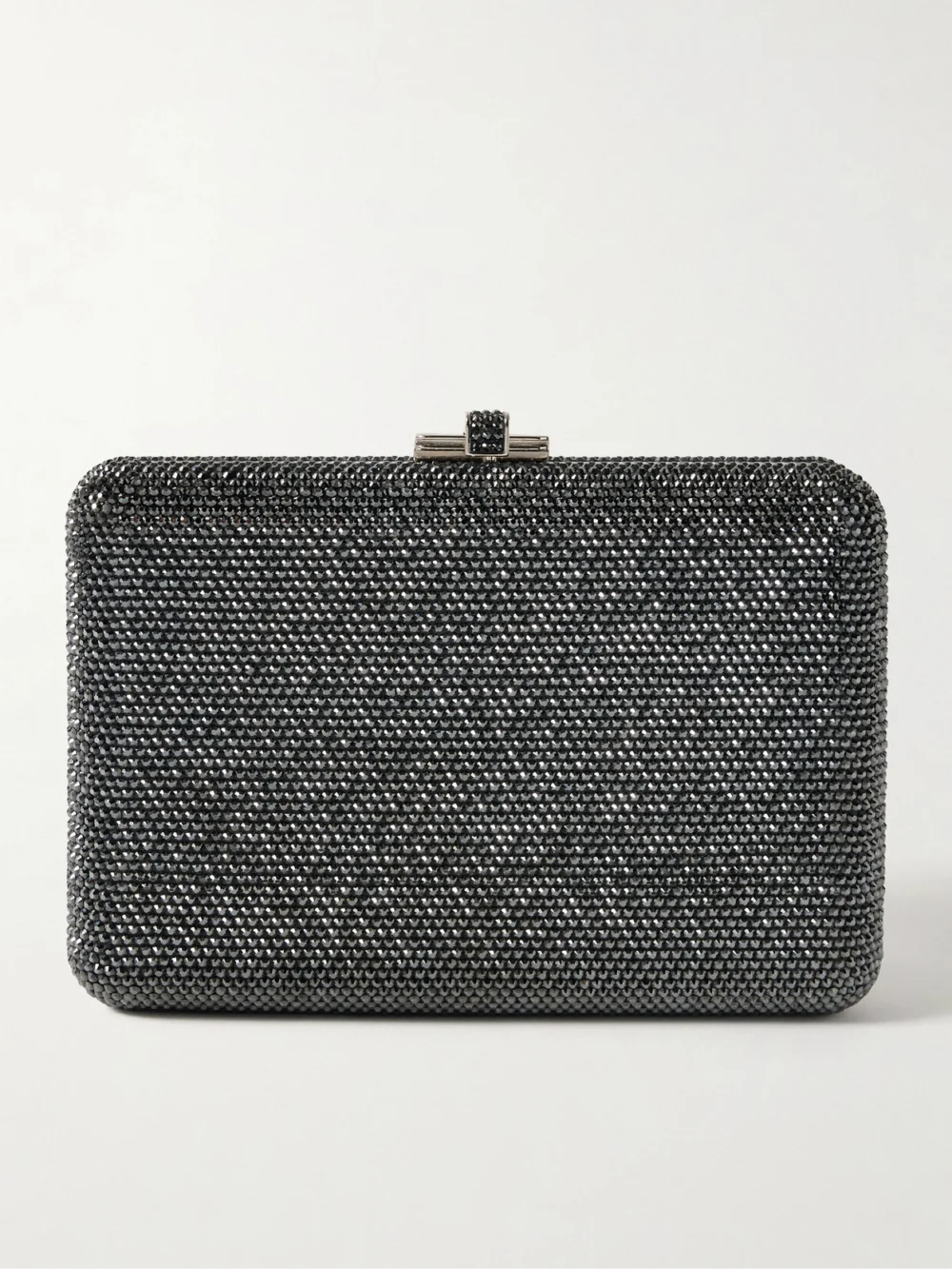 Judith Leiber Couture Slim Slide Crystal-embellished Silver-tone Clutch in dark gray