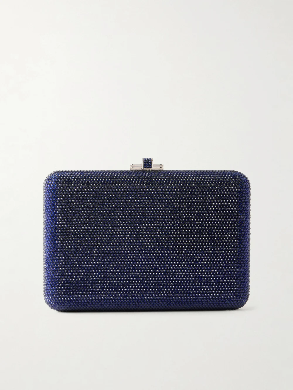 Judith Leiber Couture Slim Slide Crystal-embellished Silver-tone Clutch in indigo