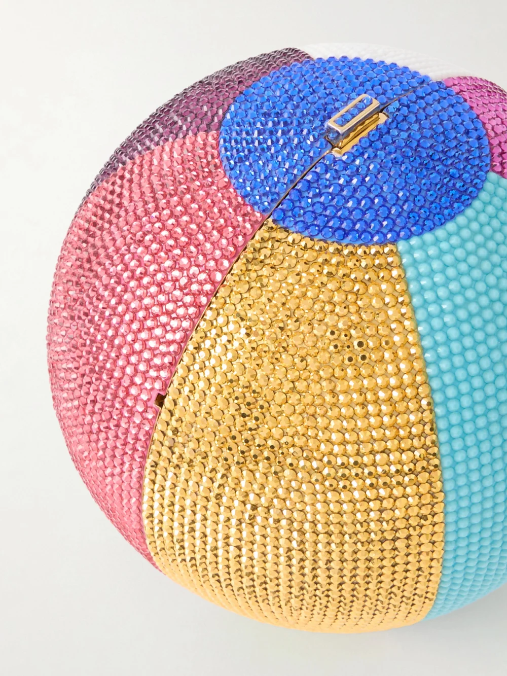 Close-up detail of the Judith Leiber Couture Sphere Crystal-embellished Gold-tone Clutch