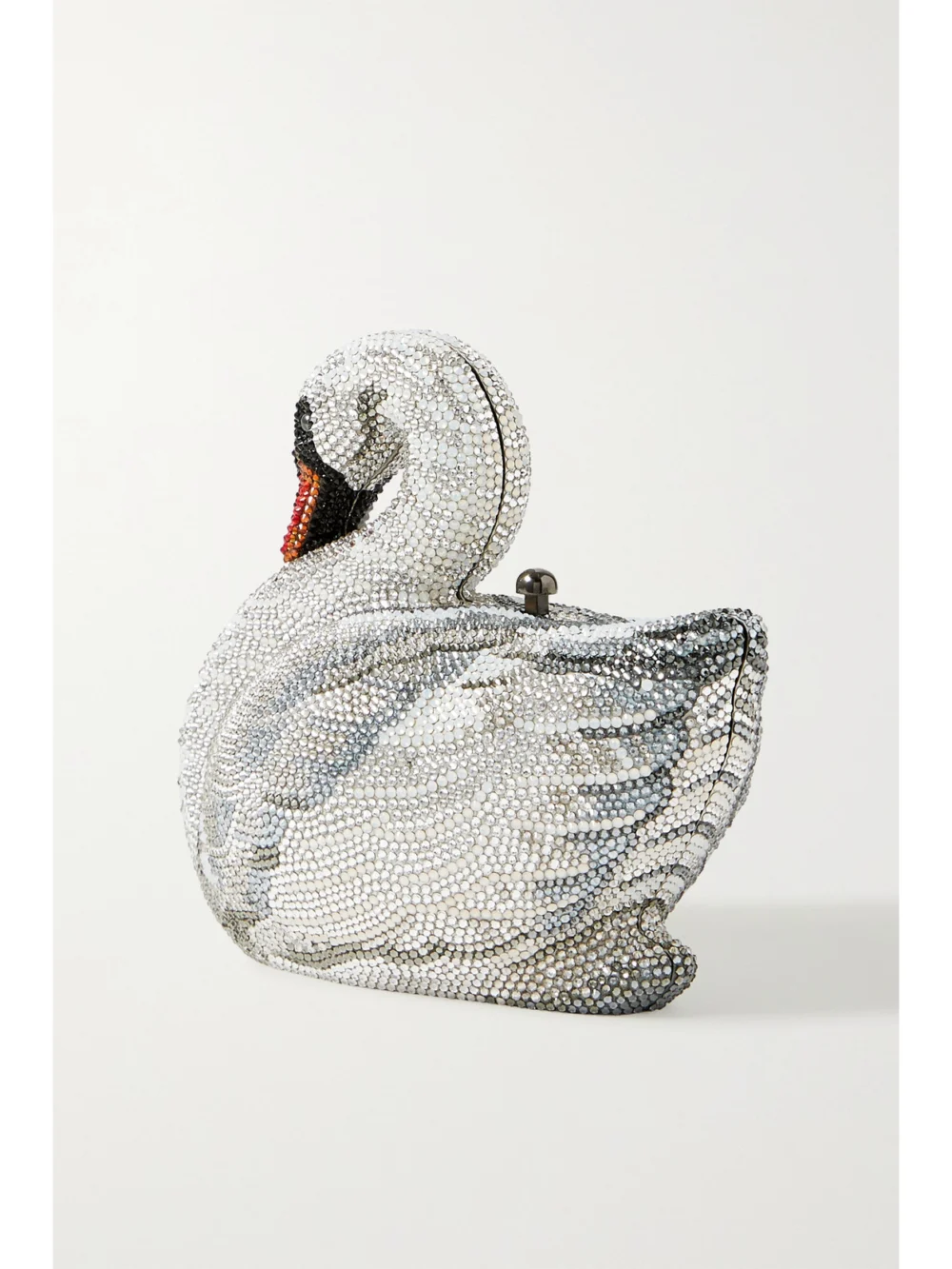 Back view of the Judith Leiber Couture Swan Odette Crystal-embellished Silver-tone Clutch