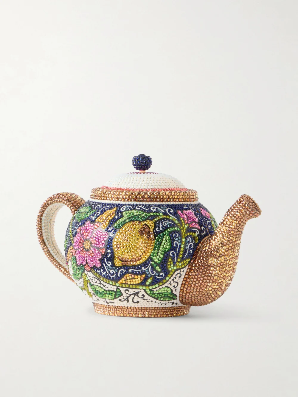 Back view of the Judith Leiber Couture Teapot Crystal-embellished Gold-tone Clutch