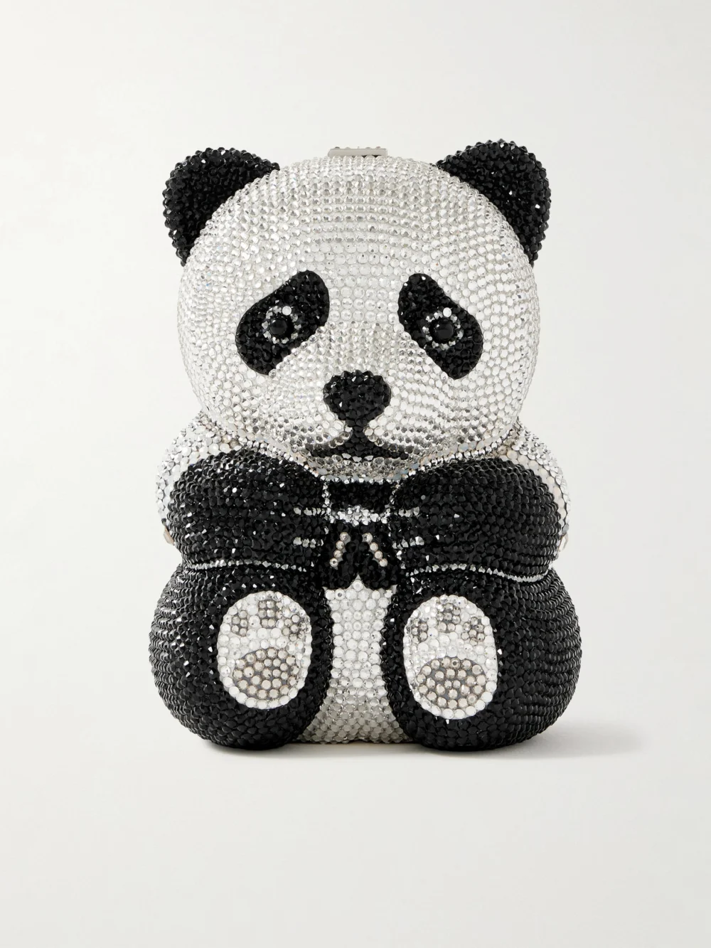 Judith Leiber Couture Teddy Bear Ling Crystal-embellished Silver-tone Clutch in black