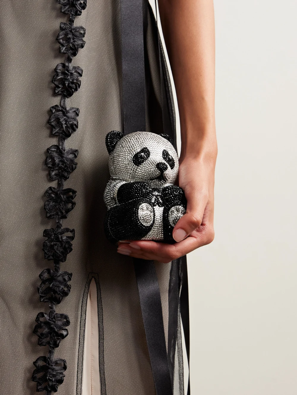Judith Leiber Couture Teddy Bear Ling Crystal-embellished Silver-tone Clutch, styled view