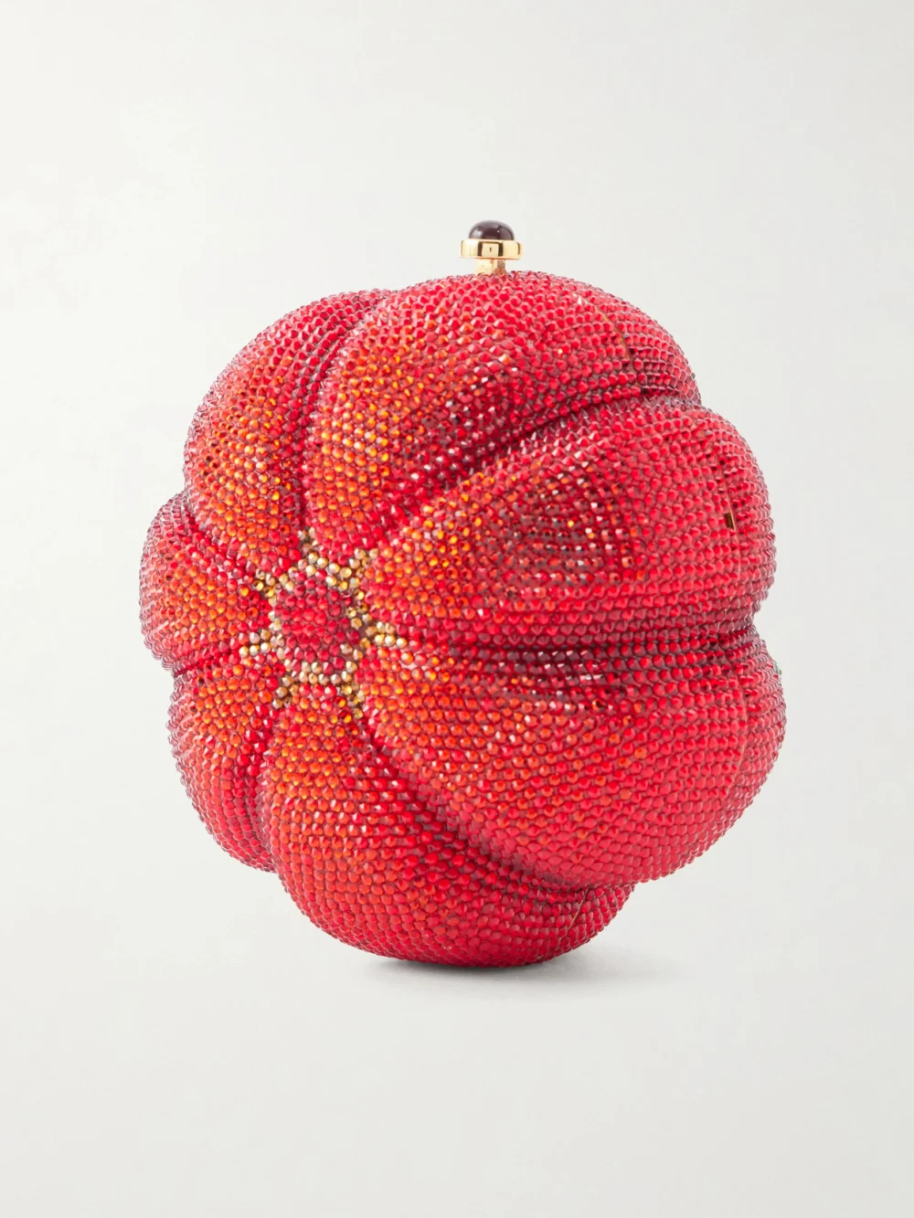 Back view of the Judith Leiber Couture Tomato Crystal-embellished Gold-tone Clutch