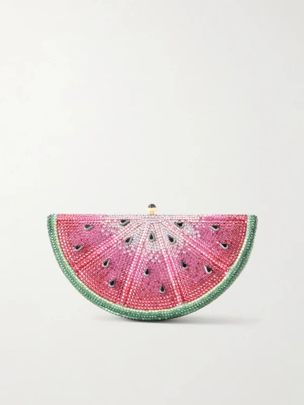 Judith Leiber Couture Watermelon Slice Crystal-embellished Gold-tone Clutch