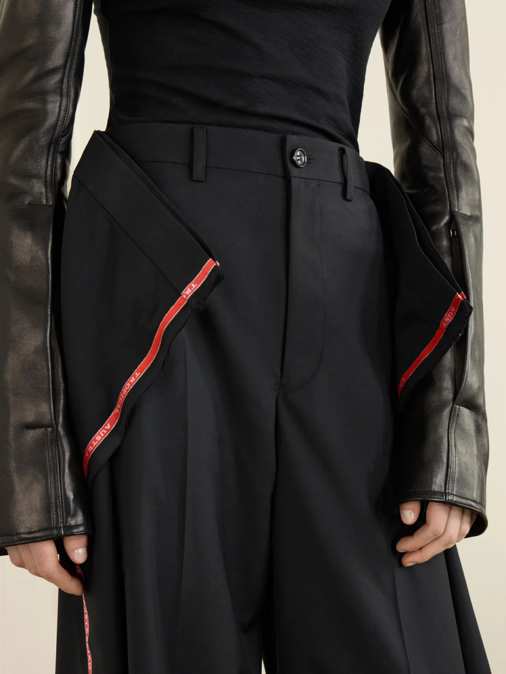 Close-up detail of the Junya Watanabe Crepe Straight-leg Pants
