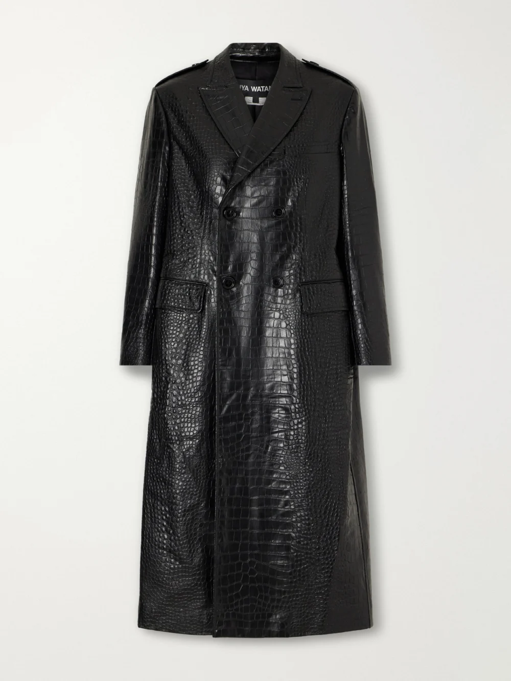 Junya Watanabe Croc-effect Material Double-breasted Coat in black