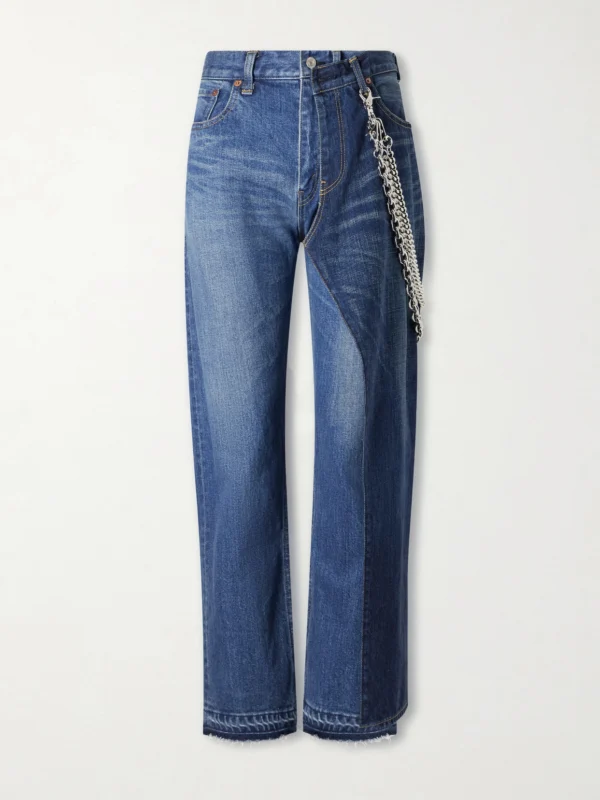 Junya Watanabe Embellished Paneled Mid-rise Straight-leg Jeans