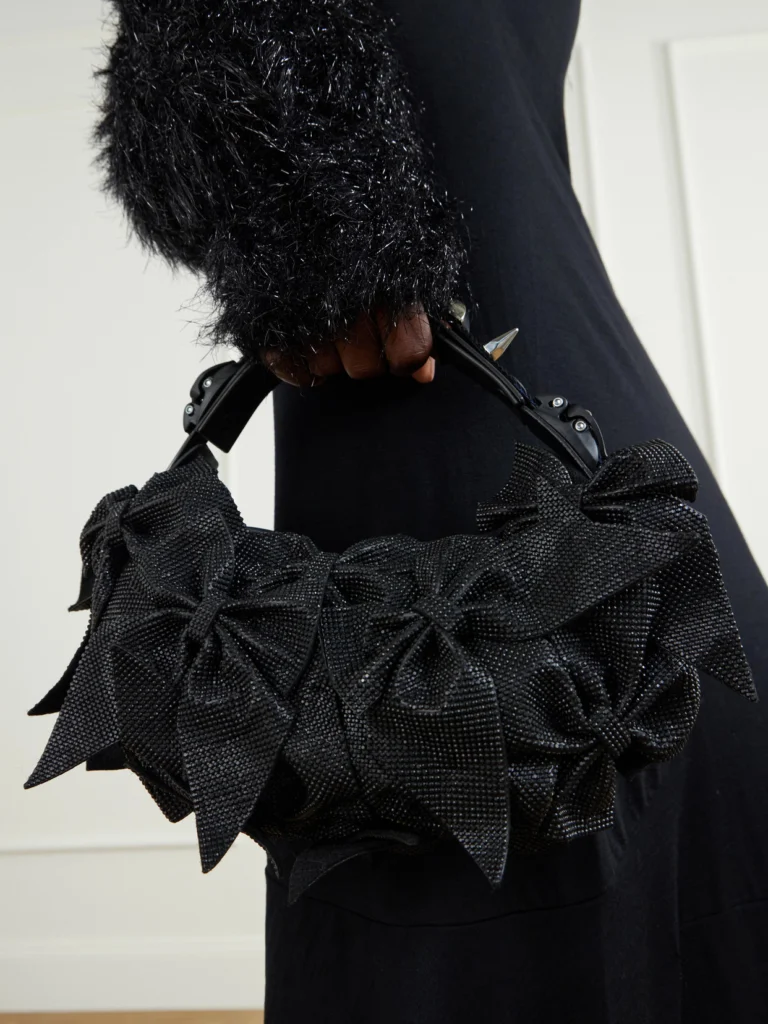 Junya Watanabe + Innerraum Bow-detailed Embellished Polyurethane and Canvas Shoulder Bag