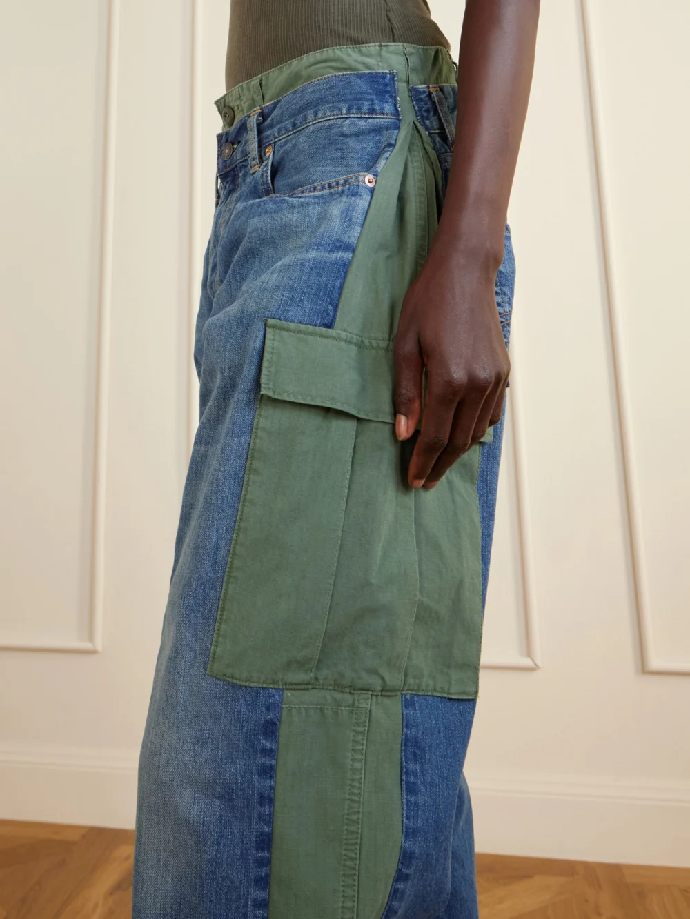 Close-up detail of the Junya Watanabe + Levi's Ripstop-trimmed Mid-rise Straight-leg Jeans