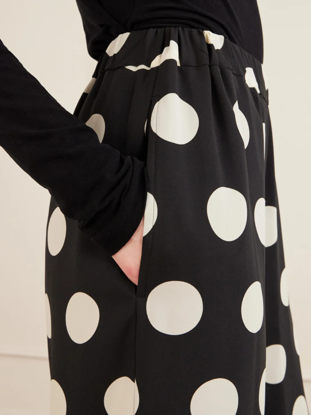 Close-up detail of the Junya Watanabe Polka-dot Georgette Wide-leg Pants