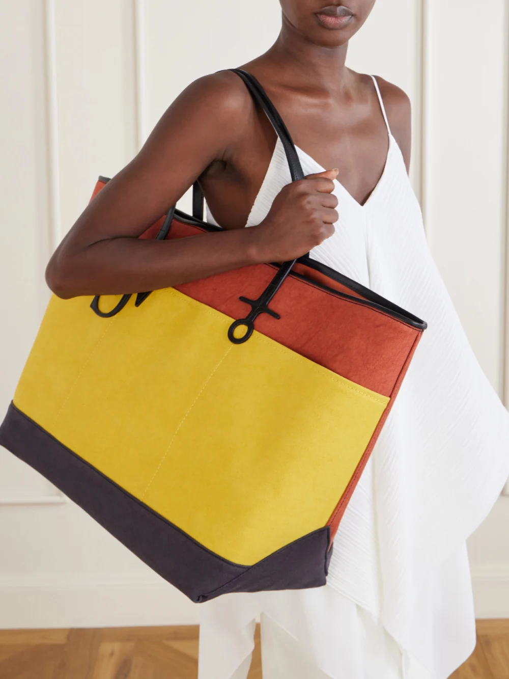JW Anderson Anchor Striped Leather-trimmed Canvas Tote, styled view
