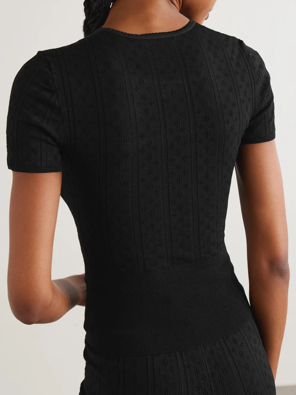 Back view of the JW Anderson Bow-detailed Recycled Pointelle-knit T-shirt