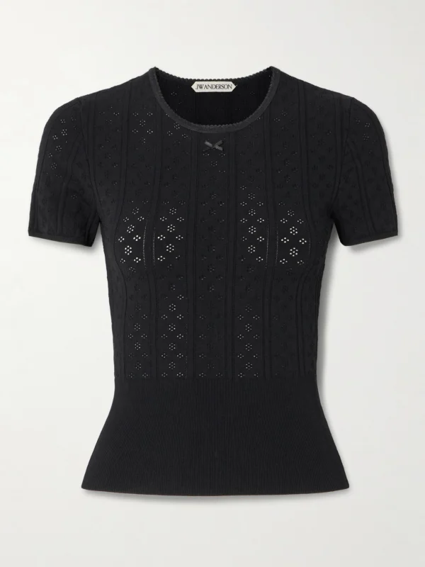 JW Anderson Bow-detailed Recycled Pointelle-knit T-shirt