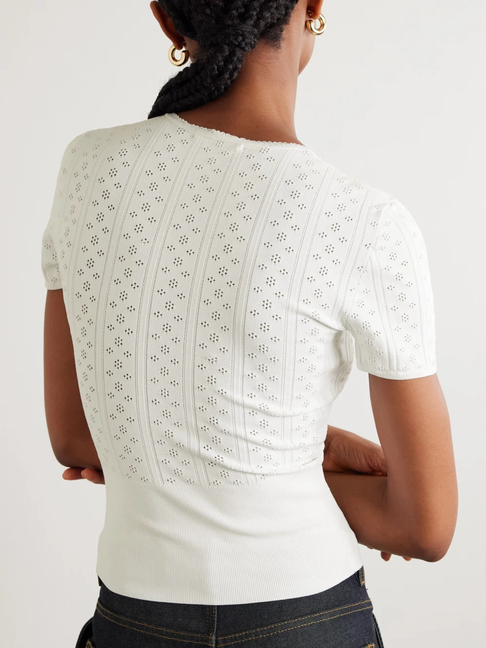 Back view of the JW Anderson Bow-detailed Recycled Pointelle-knit T-shirt