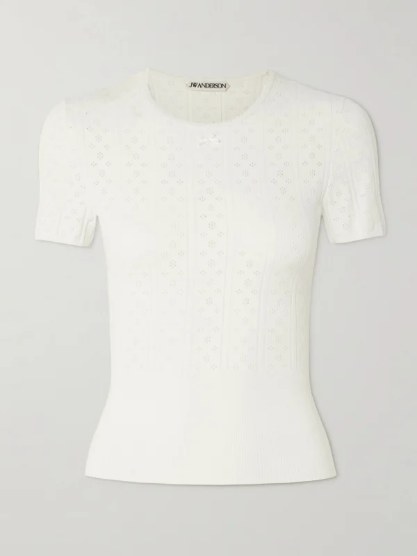 JW Anderson Bow-detailed Recycled Pointelle-knit T-shirt