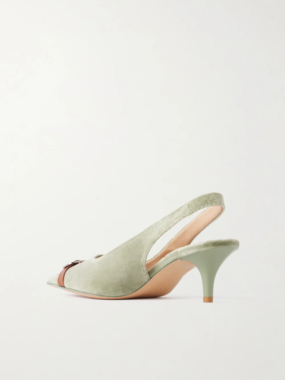 Back view of the JW Anderson Buckle-embellished Leather-trimmed Velvet Slingback Pumps