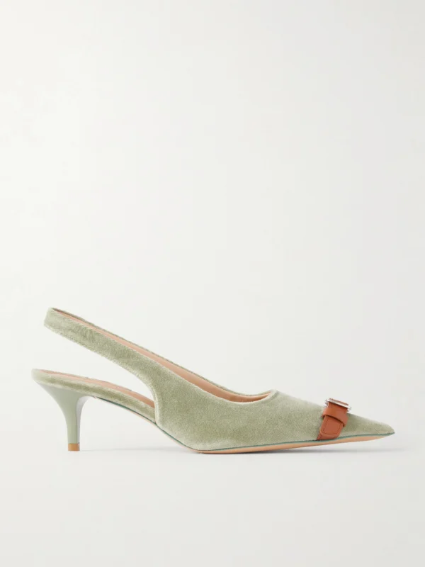 JW Anderson Buckle-embellished Leather-trimmed Velvet Slingback Pumps
