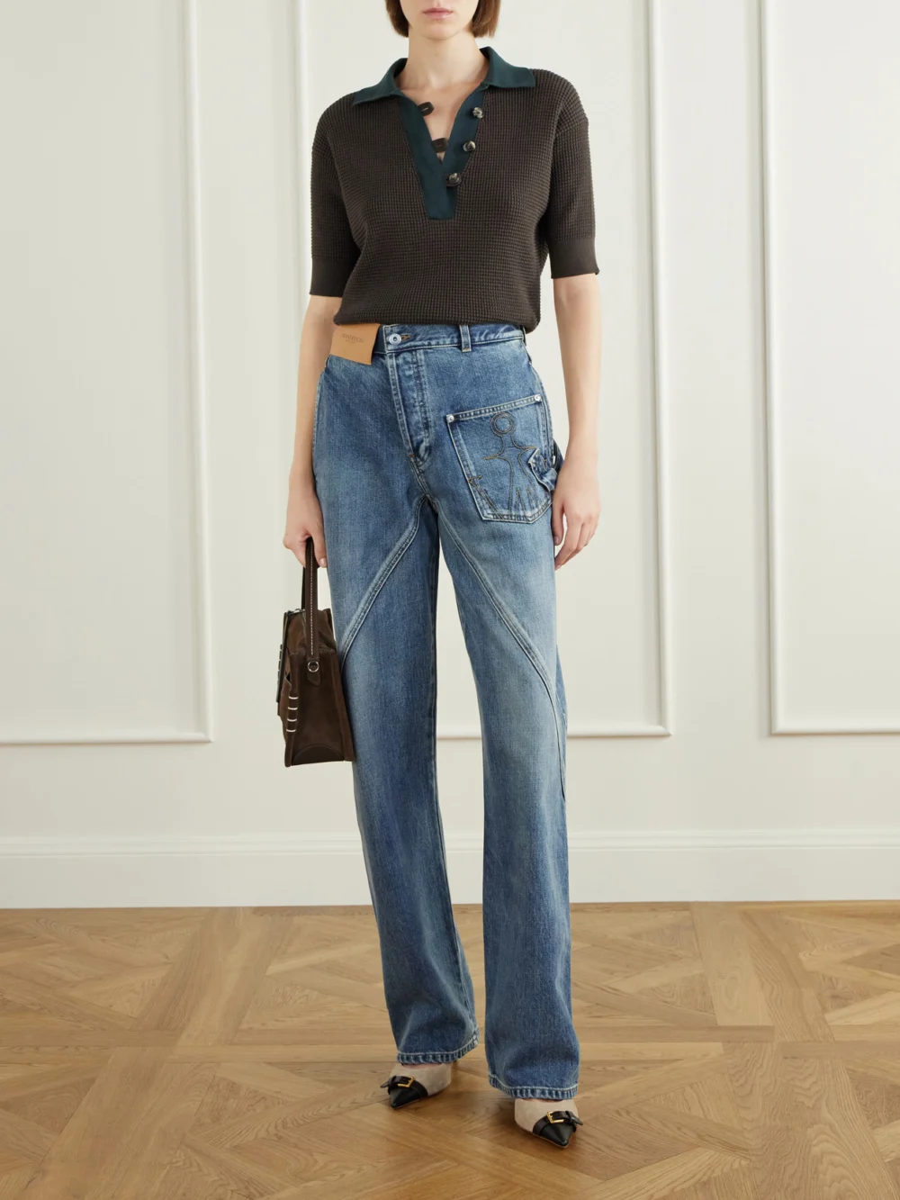 JW Anderson Buckled Leather-trimmed Suede Slingback Pumps, styled view
