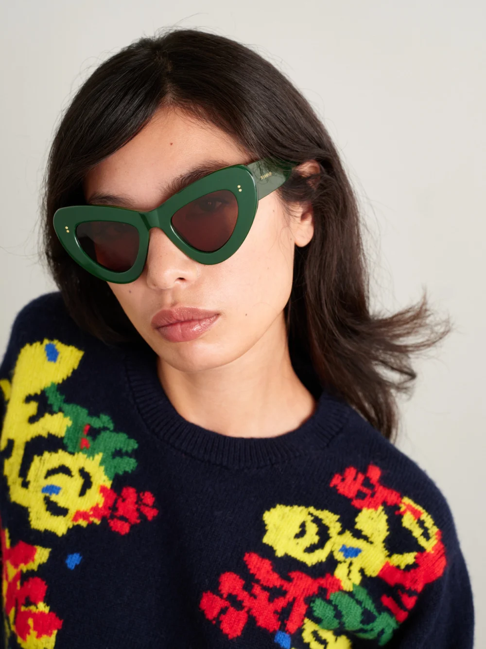JW Anderson Butterfly Cat-eye Acetate Sunglasses, styled view