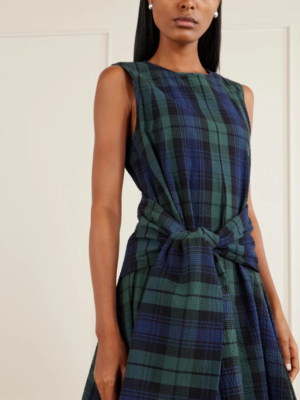 Close-up detail of the JW Anderson Checked Cotton-cloque Mini Dress