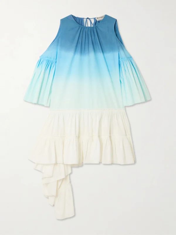 JW Anderson Cold-shoulder Tiered Ruffled Dégradé Cotton-poplin Mini Dress