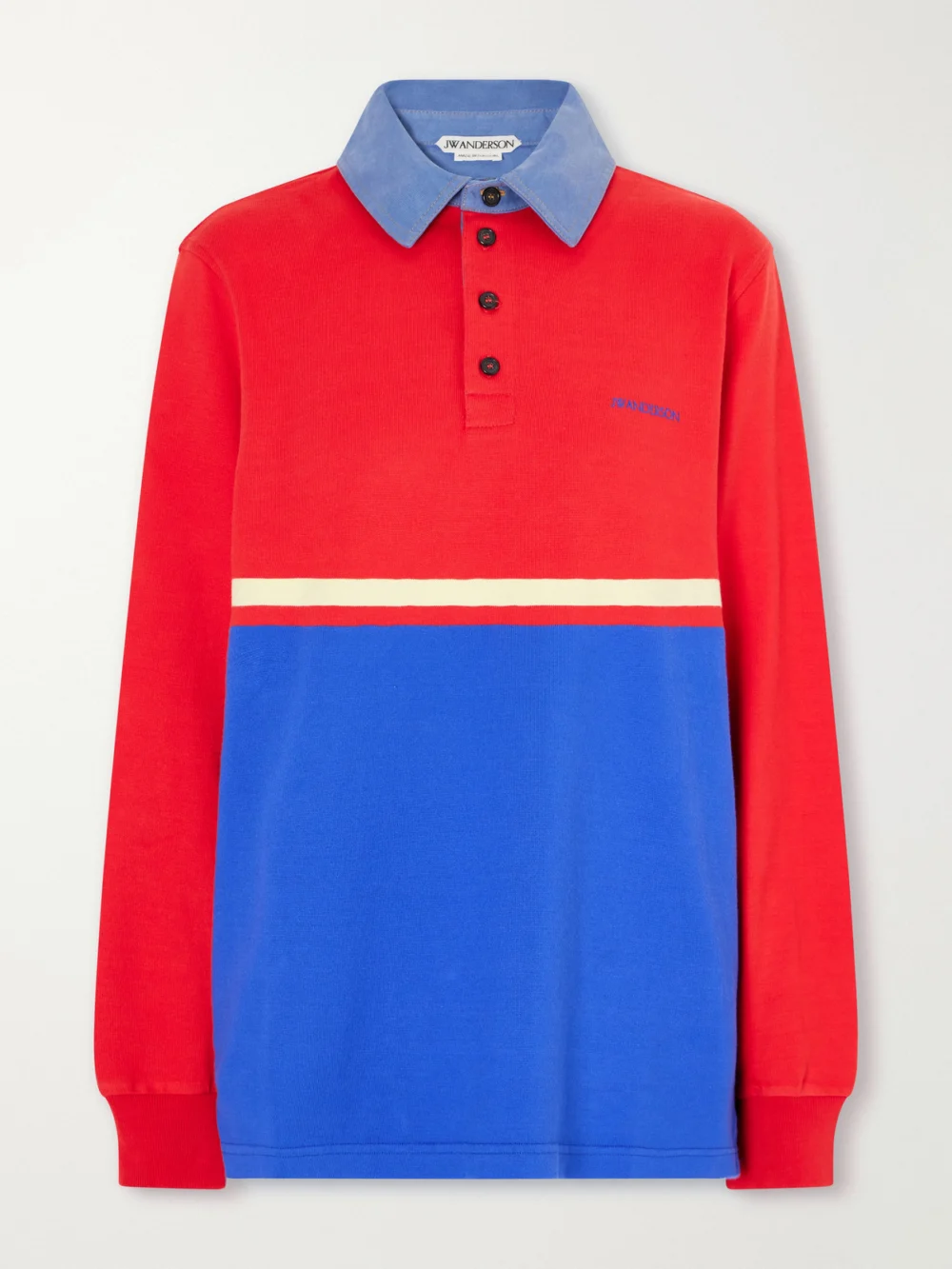 JW Anderson Contrast Collar Embroidered Striped Cotton-jersey Polo Shirt in multi